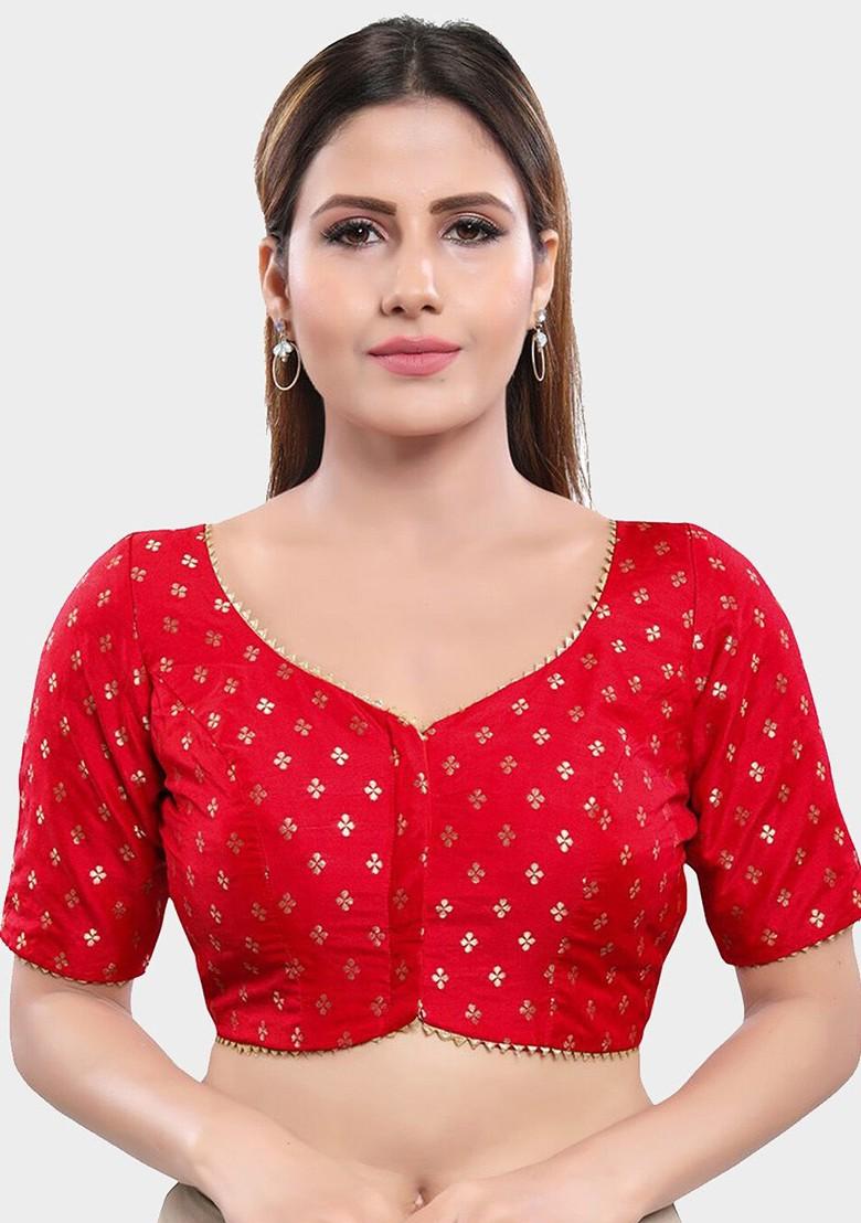 Women Red And Gold Printed Readymade Saree Blouse