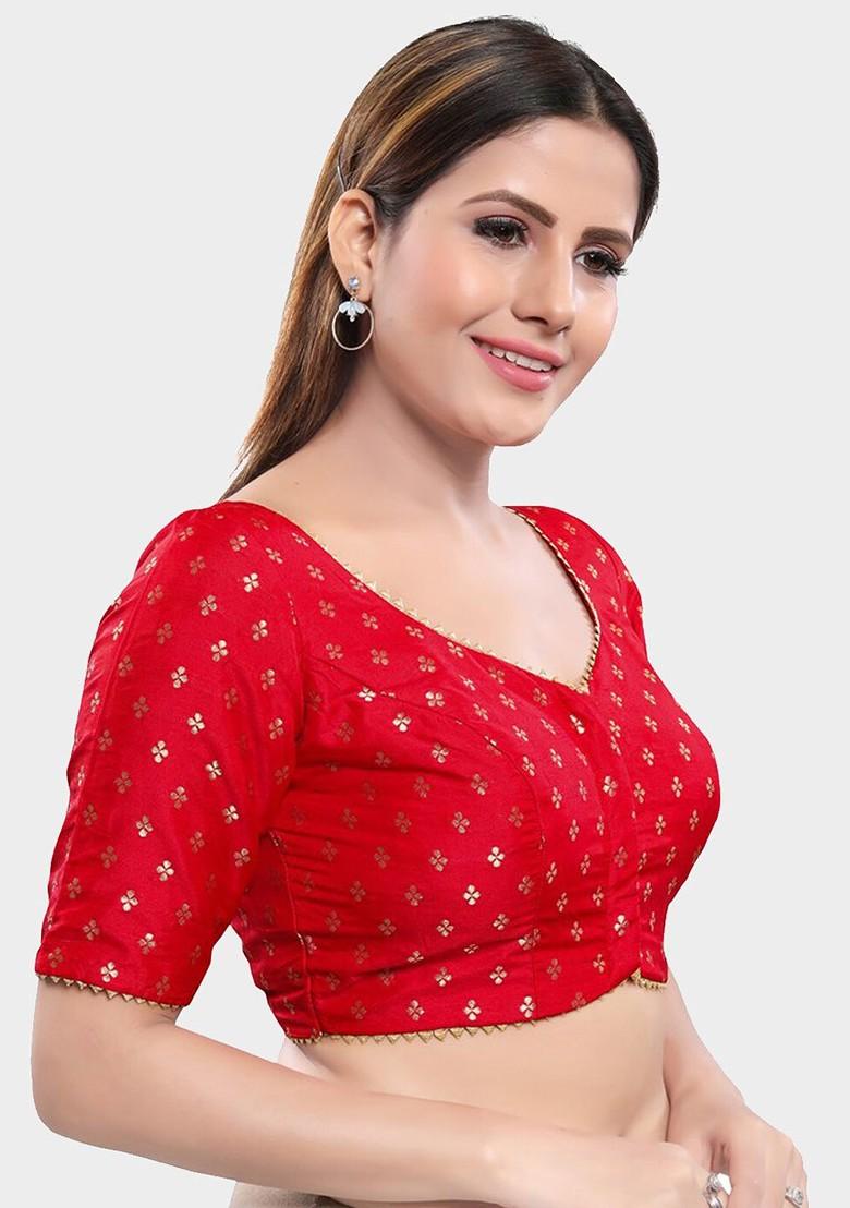 Women Red And Gold Printed Readymade Saree Blouse