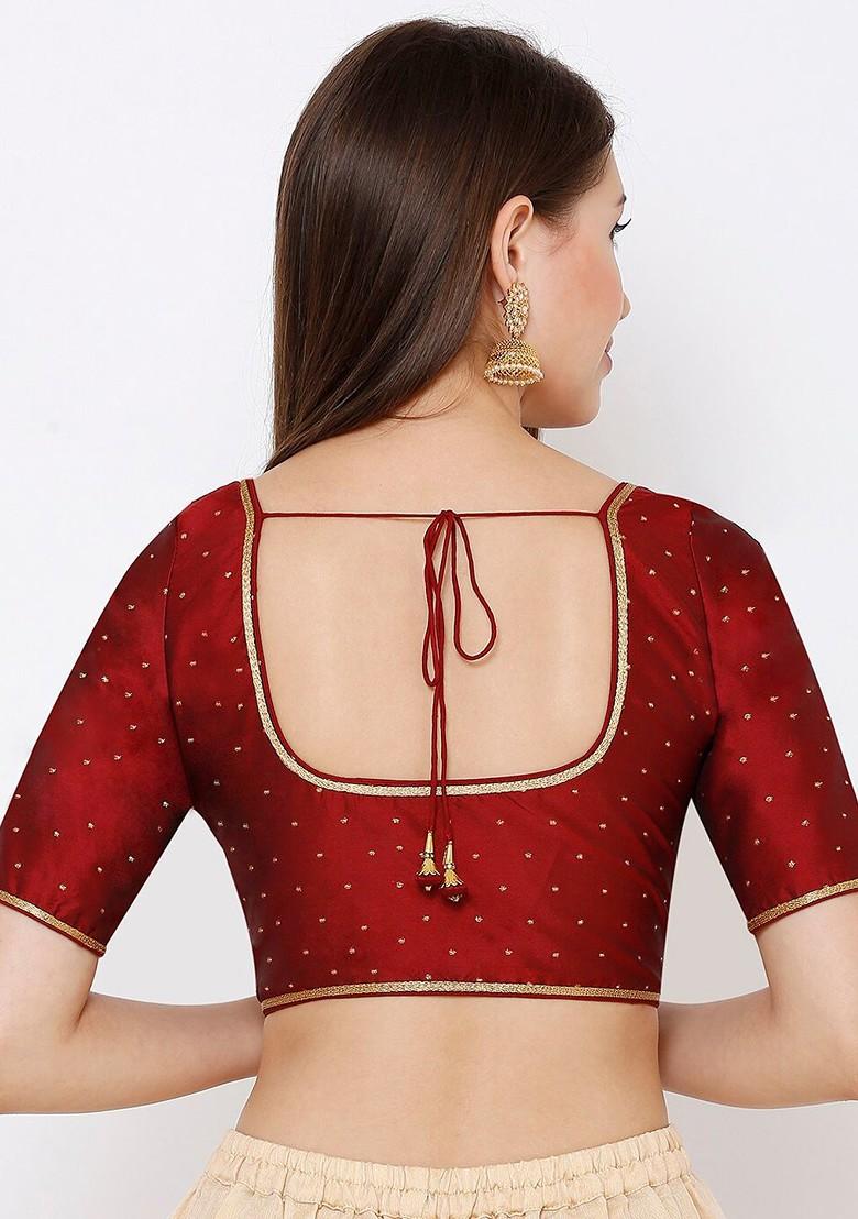 Women Maroon Woven Design Readymade Saree Blouse