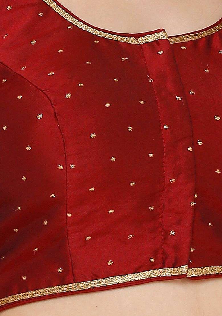 Women Maroon Woven Design Readymade Saree Blouse - Indya