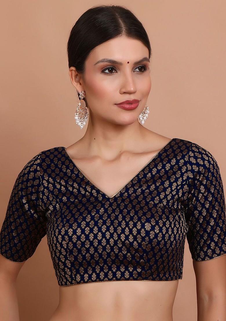 Woven Design V Neck Brocade Readymade Blouse