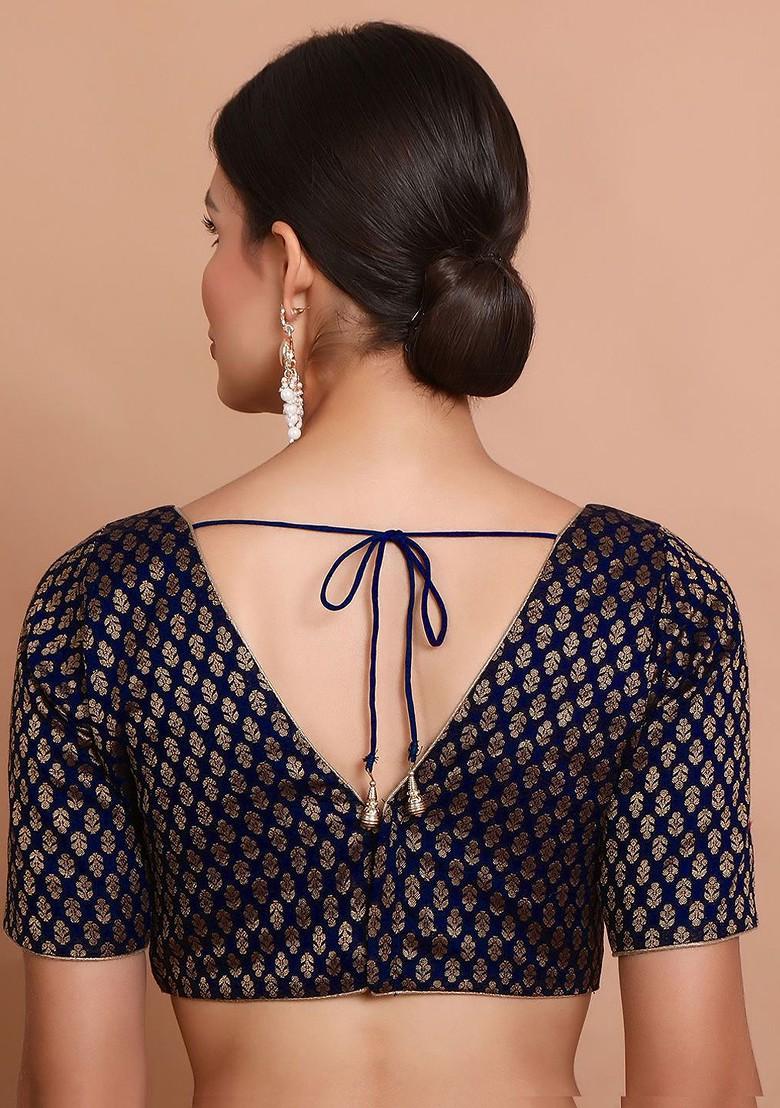 Woven Design V Neck Brocade Readymade Blouse