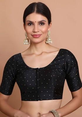 Woven Design Round Neck Padded Saree Blouse