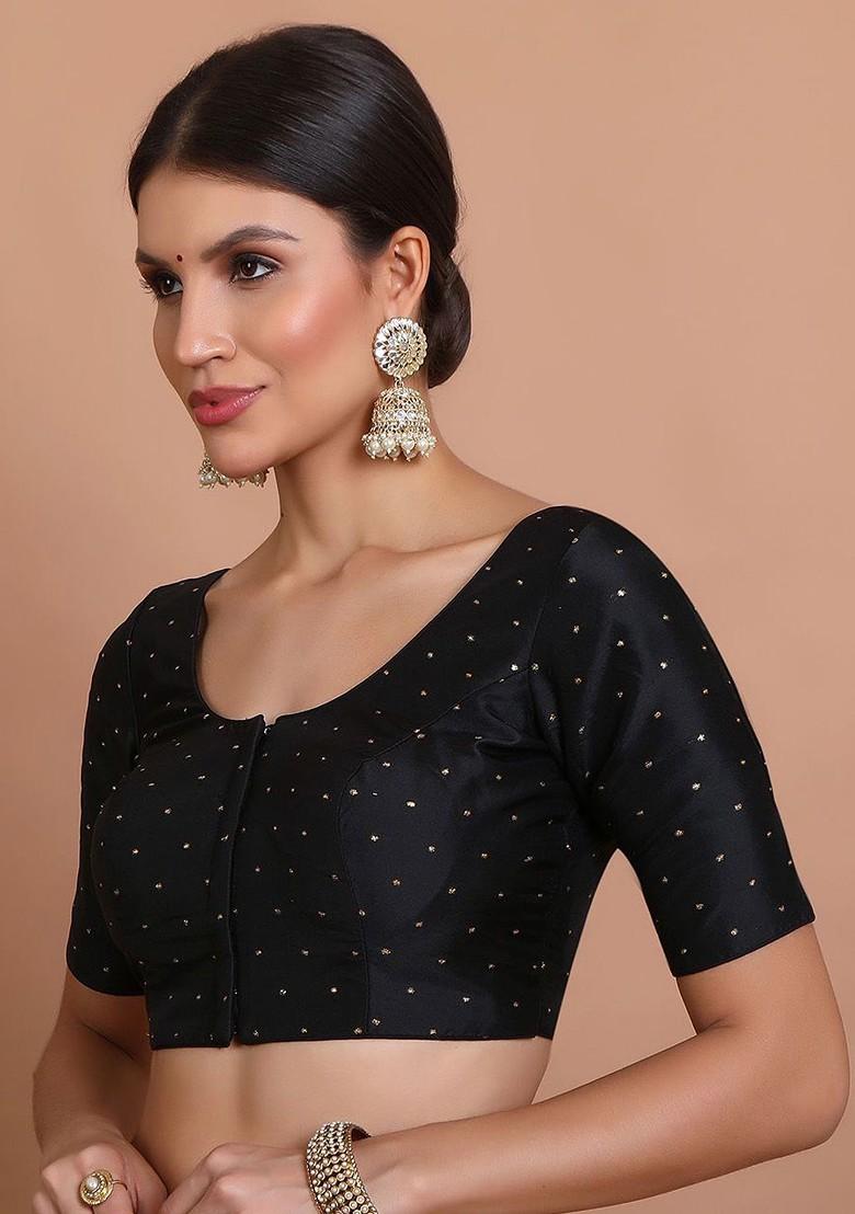 Woven Design Round Neck Padded Saree Blouse