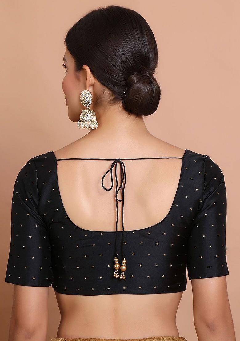 Woven Design Round Neck Padded Saree Blouse