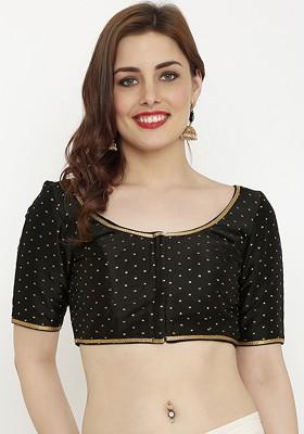Women Black Printed Padded Saree Blouse