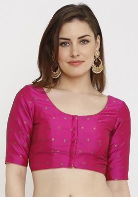 Women Pink Printed Dupion Silk Padded Saree Blouse