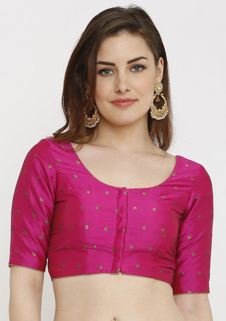 Women Pink Printed Dupion Silk Padded Saree Blouse
