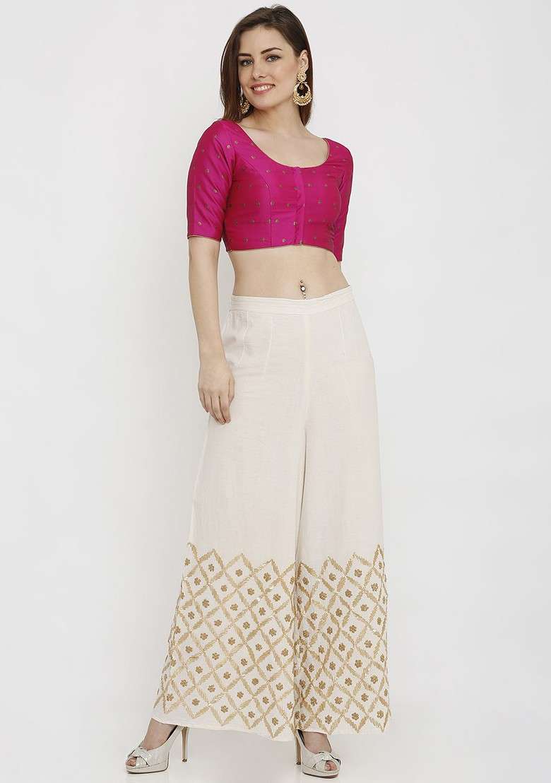 Women Pink Printed Dupion Silk Padded Saree Blouse - Indya