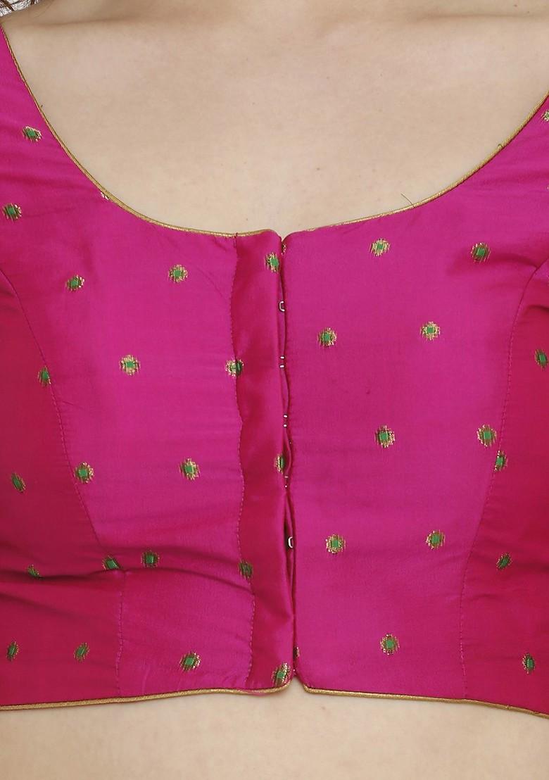 Women Pink Printed Dupion Silk Padded Saree Blouse