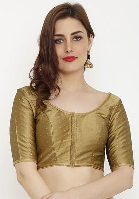 Women Gold Toned Embroidered Dupion Silk Saree Blouse