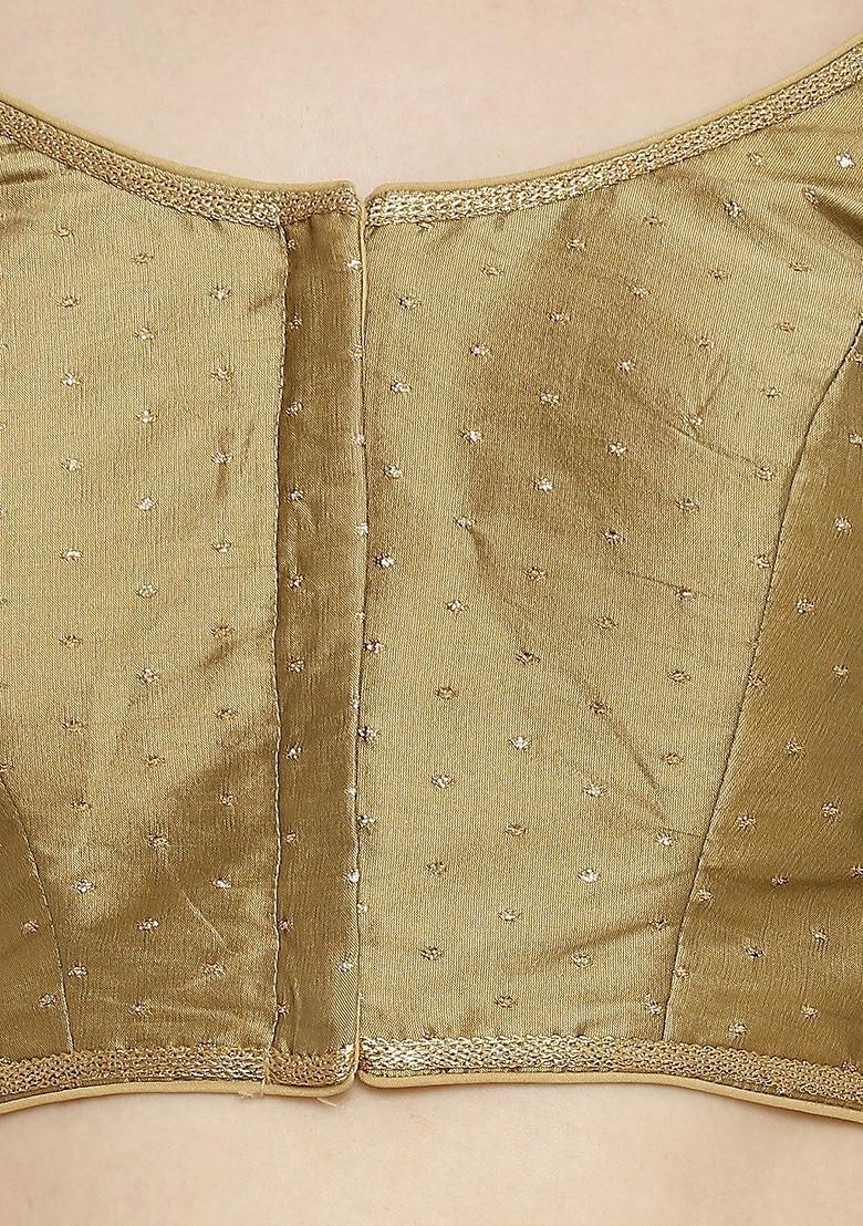 Women Gold Toned Embroidered Dupion Silk Saree Blouse