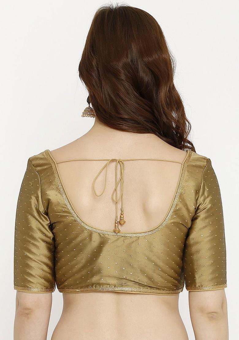 Women Gold Toned Embroidered Dupion Silk Saree Blouse