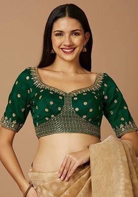Embroidered Zari Sweetheart Neck Silk Saree Blouse