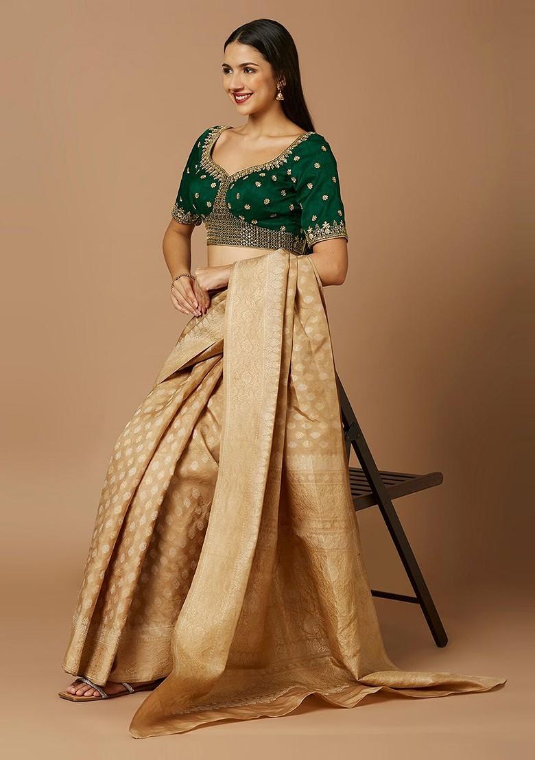 Embroidered Zari Sweetheart Neck Silk Saree Blouse