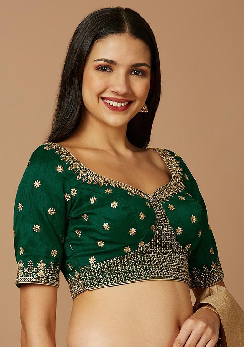 Embroidered Zari Sweetheart Neck Silk Saree Blouse