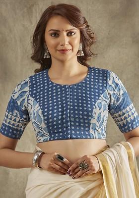 Indigo Printed Readymade Saree Blouse