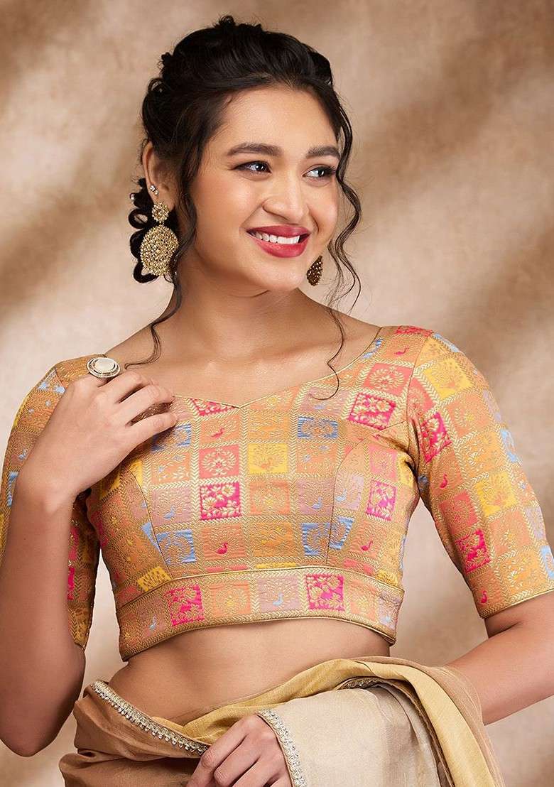 Woven Design Padded Saree Blouse - Indya