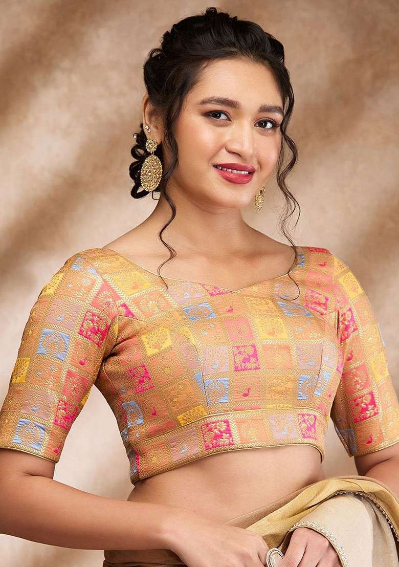 Woven Design Padded Saree Blouse - Indya