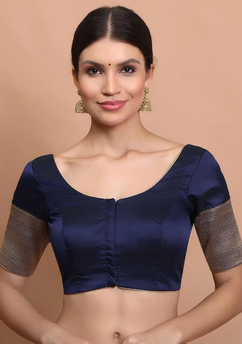 Woven Design Round Neck Readymade Saree Blouse