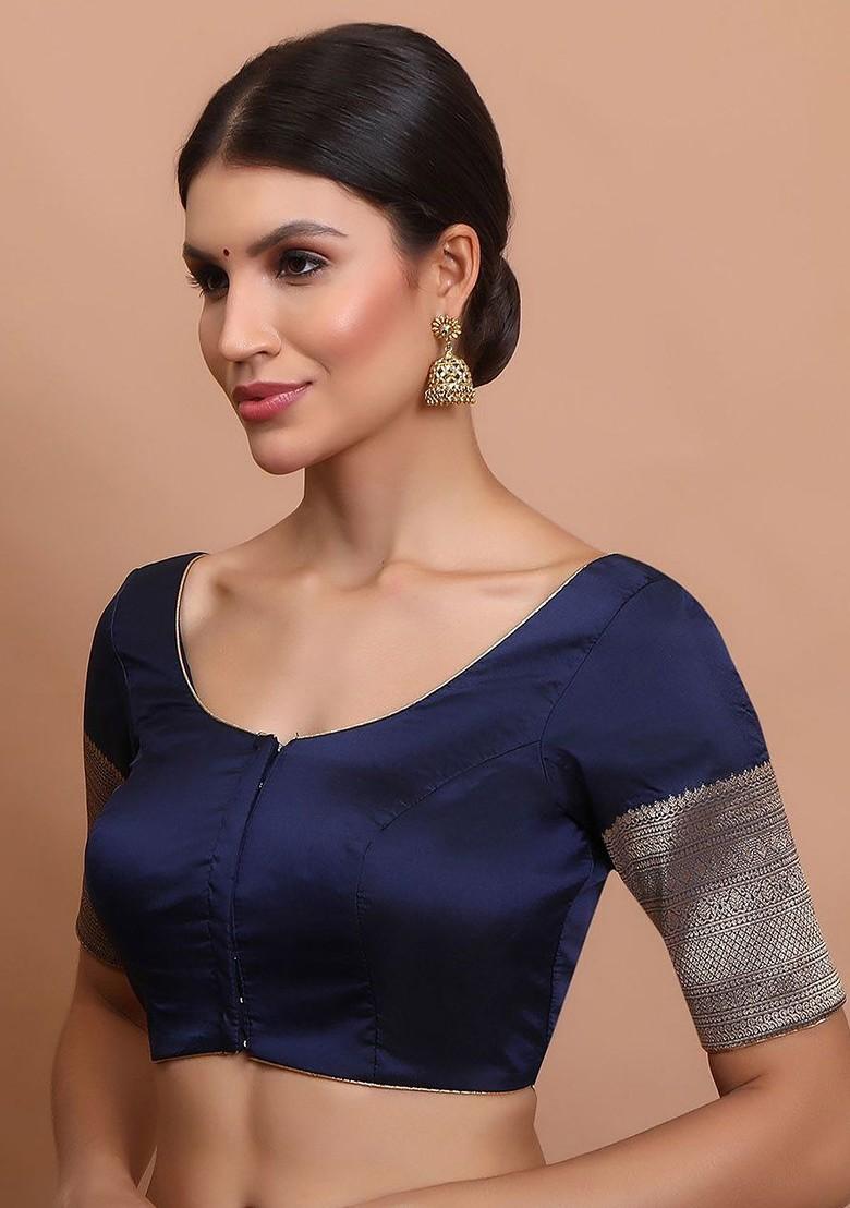 Woven Design Round Neck Readymade Saree Blouse