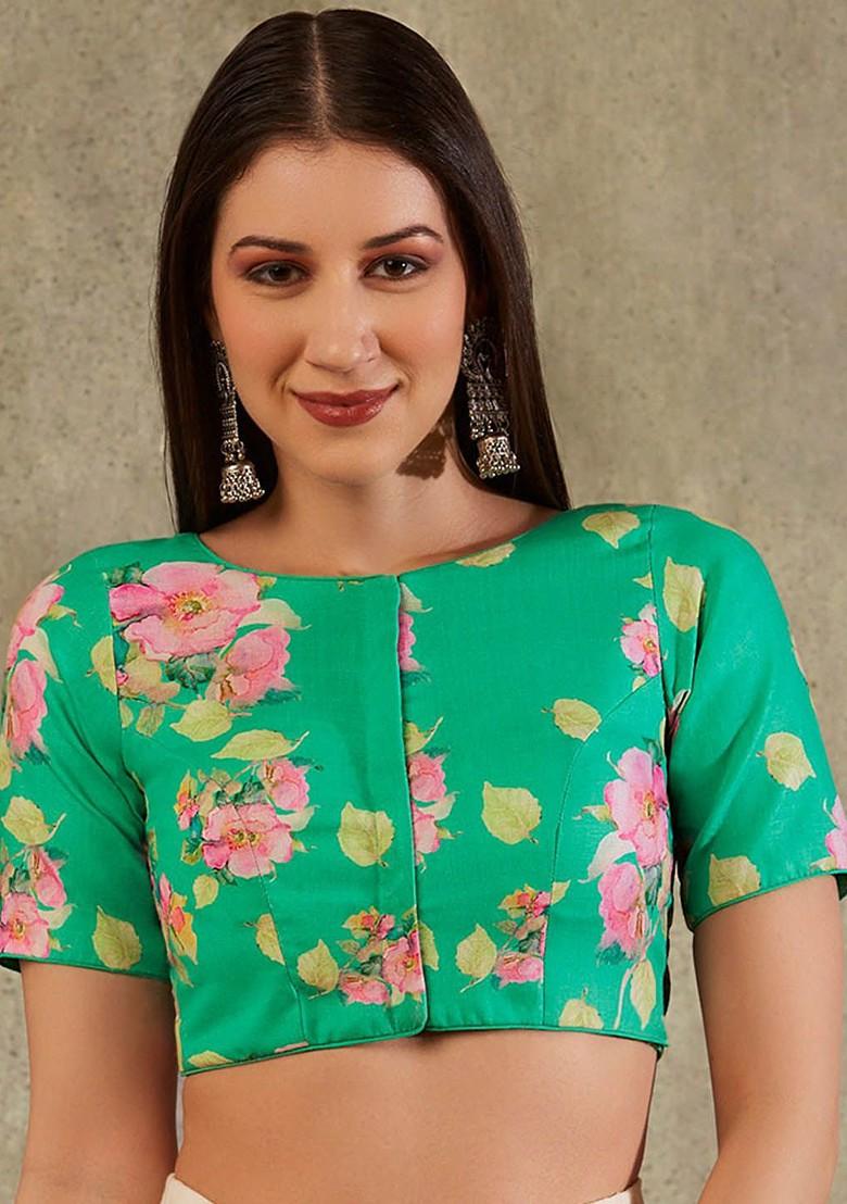 Floral Printed Boat Neck Cotton Saree Blouse