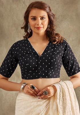 Geometric Block Printed Cotton Saree Blouse