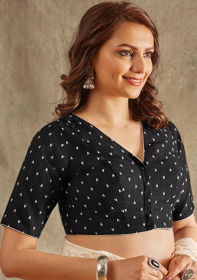 Geometric Block Printed Cotton Saree Blouse