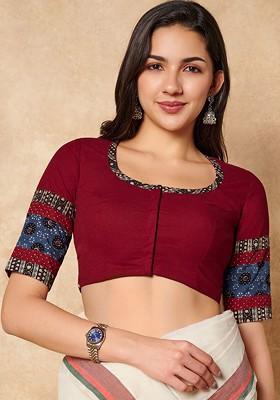 Ajrakh Printed Pure Cotton Round Neck Saree Blouse