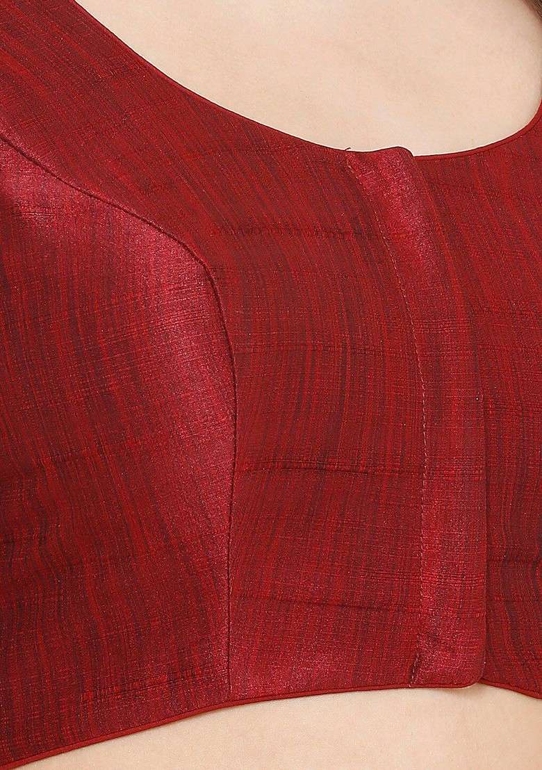 Women Maroon Solid Readymade Mulberry Silk Saree Blouse - Indya