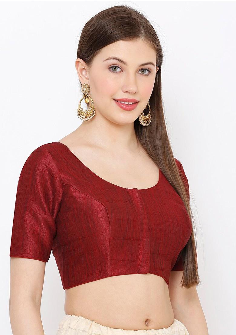 Women Maroon Solid Readymade Mulberry Silk Saree Blouse