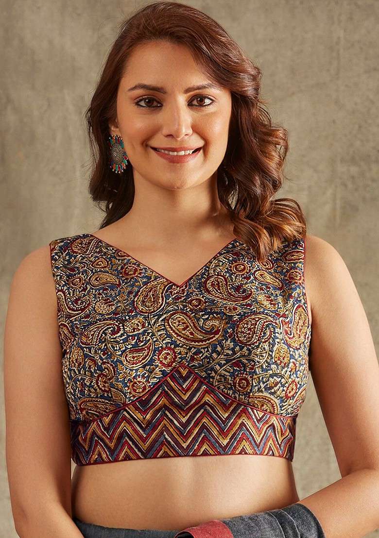 Kalamkari Printed Cotton Saree Blouse - Indya