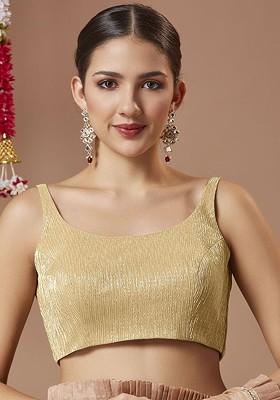 Tissue Spaghetti Strap Shimmer Padded Sleeveless Round Neck Readymade Blouse