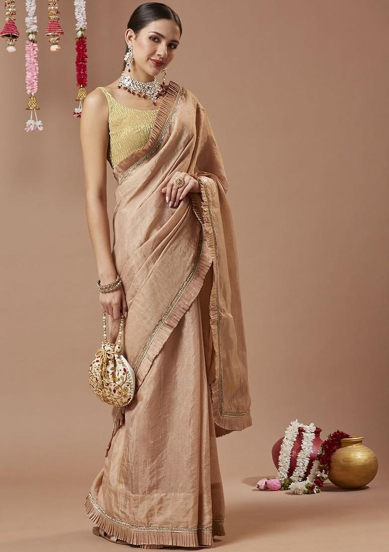 Tissue Spaghetti Strap Shimmer Padded Sleeveless Round Neck Readymade Blouse