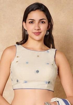 Woven Design Pure Cotton Boat Neck Saree Blouse