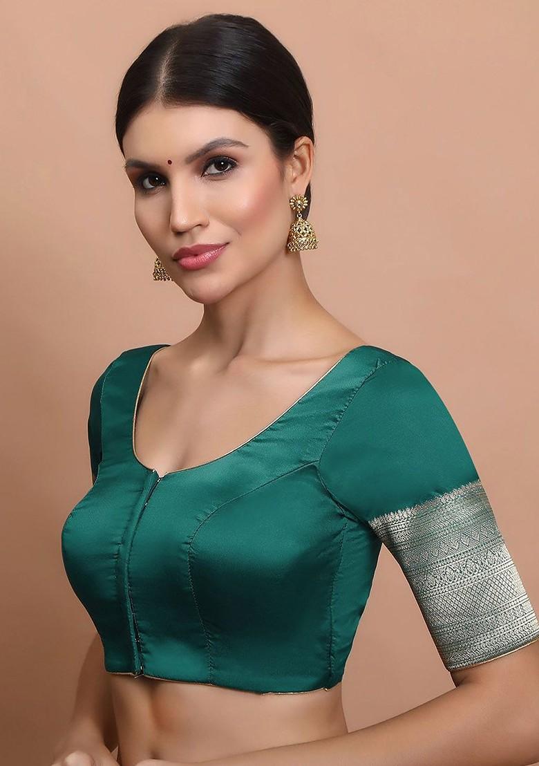 Woven Designed Silk Round Neck Saree Blouse