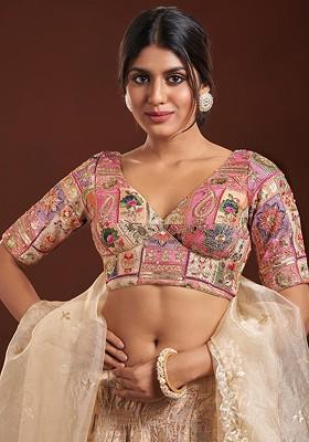 V Neck Embroidered Silk Readymade Saree Blouse