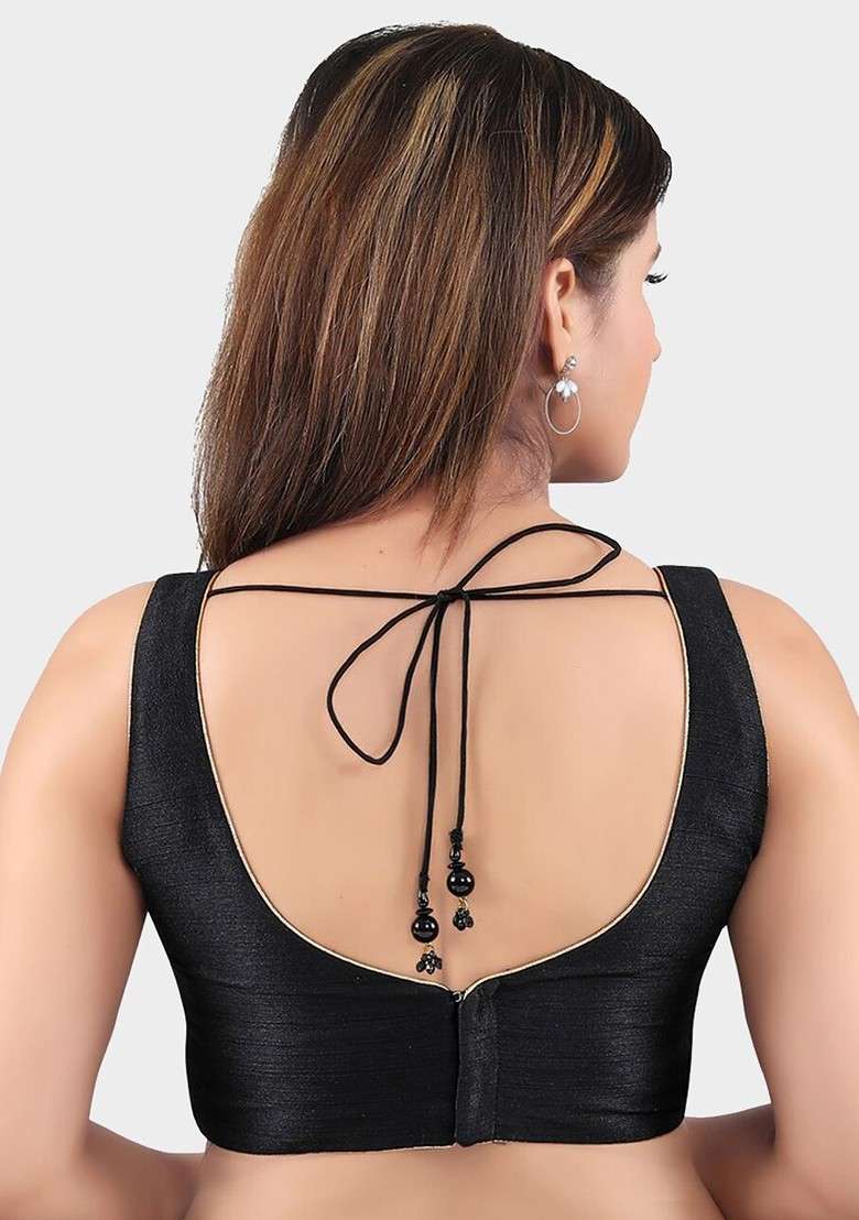 Women Black Solid Readymade Saree Blouse - Indya