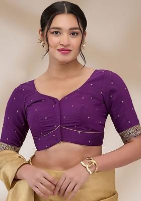 Embroidered Short Sleeves Padded Saree Blouse