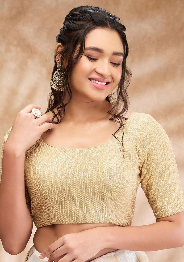 Sequinned Embellished Padded Net Saree Blouse