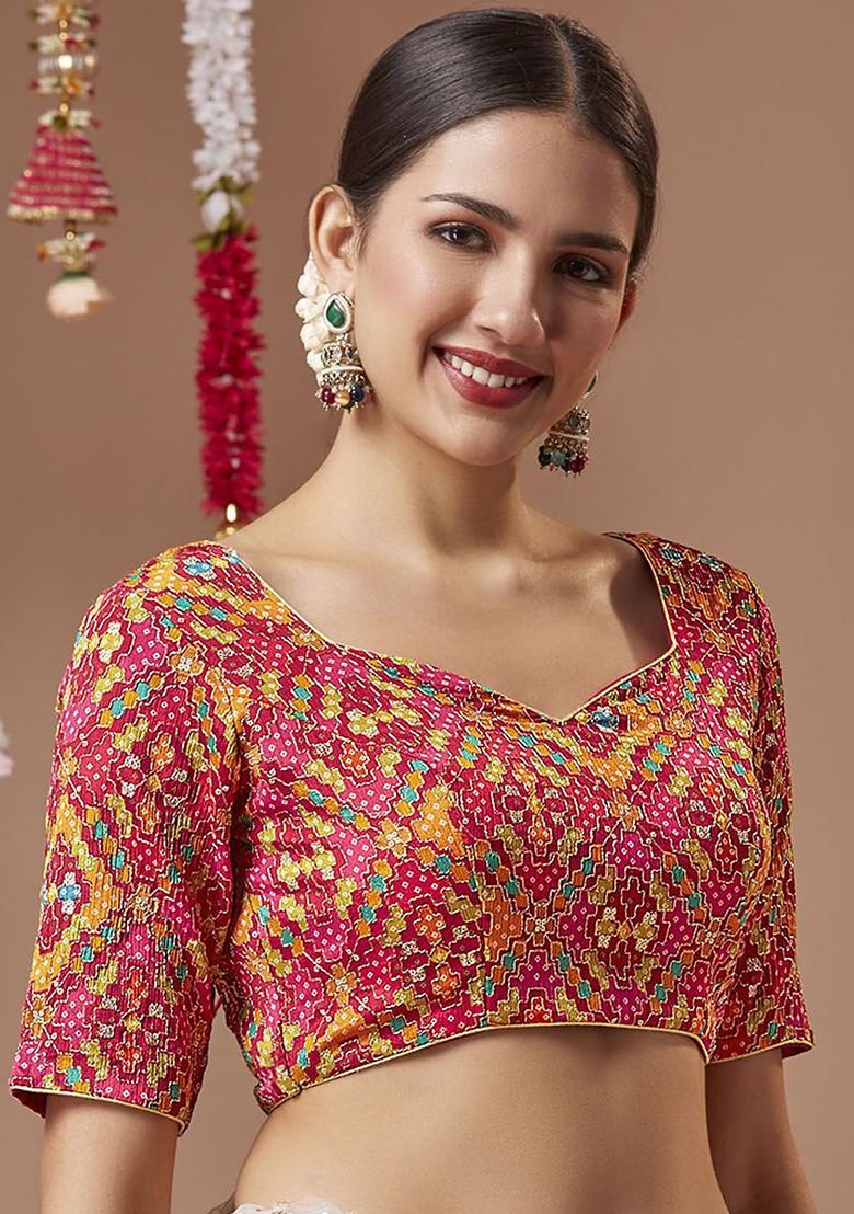 Georgette Padded Sweetheart Neck Readymade Blouse With Elbow Length Sleeves