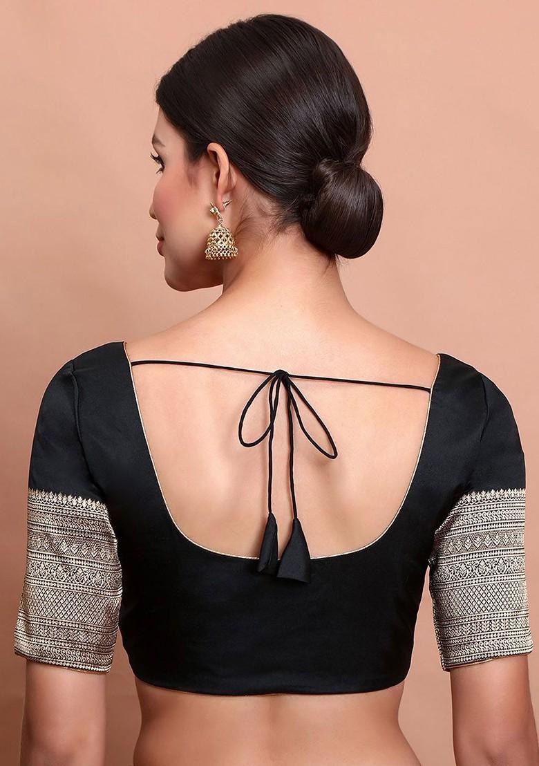 Woven Design Round Neck Saree Blouse