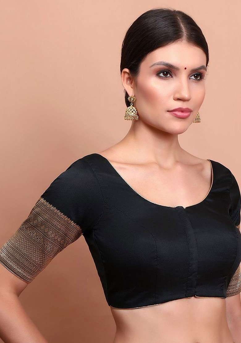 Woven Design Round Neck Saree Blouse - Indya