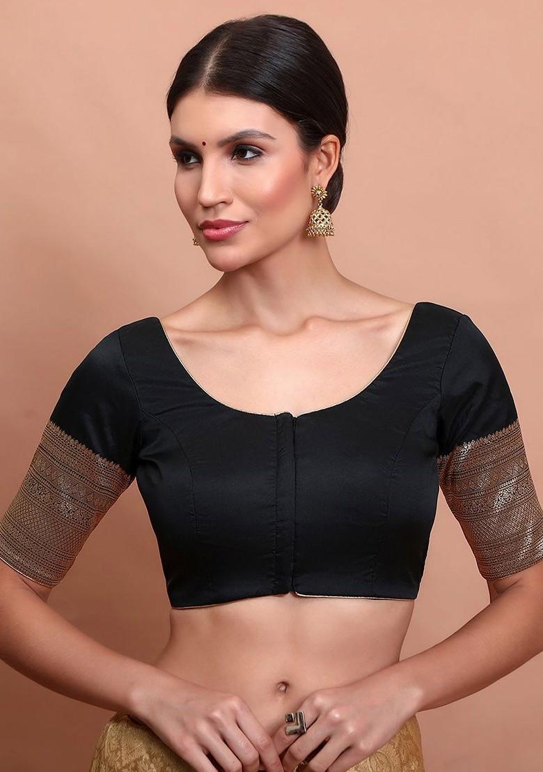 Woven Design Round Neck Saree Blouse