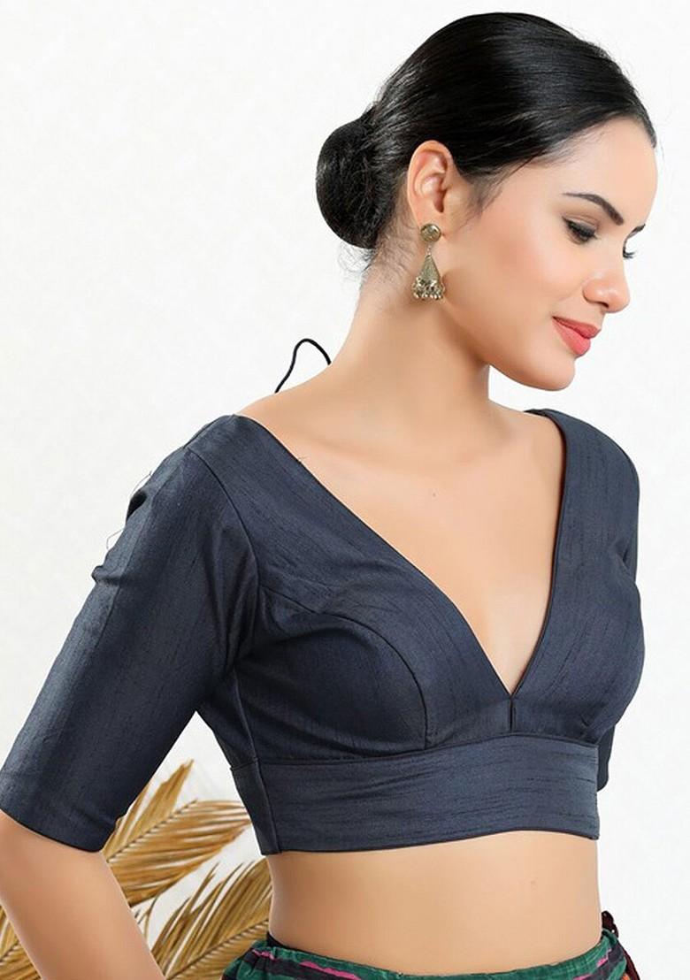 V Neck Silk Readymade Saree Blouse