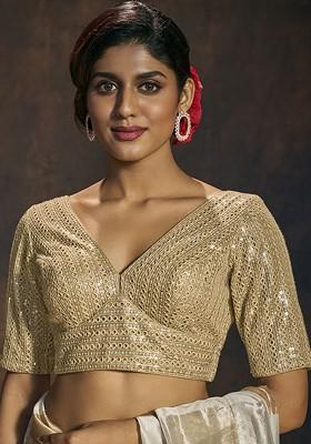 Embellished V Neck Padded Saree Blouse