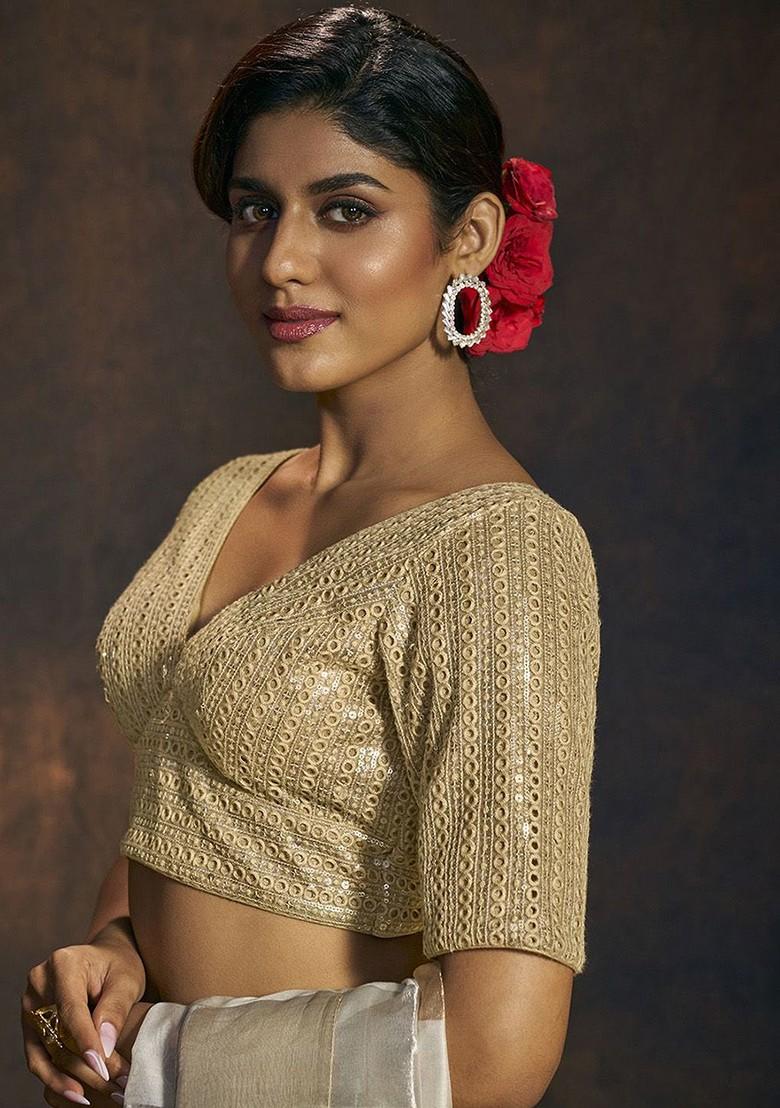Embellished V Neck Padded Saree Blouse