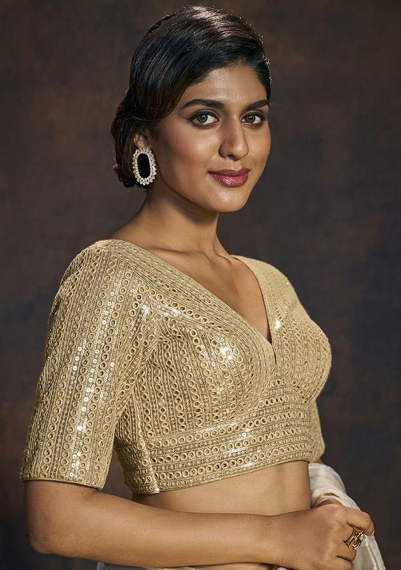 Embellished V Neck Padded Saree Blouse
