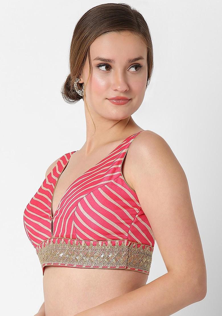 Women Pink And Gold Coloured Embroidered Readymade Saree Blouse