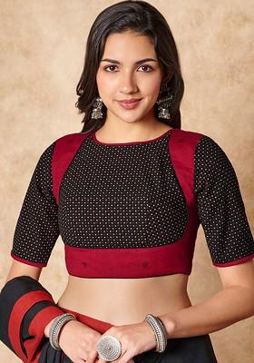 Ajrakh Printed Pure Cotton Round Neck Saree Blouse